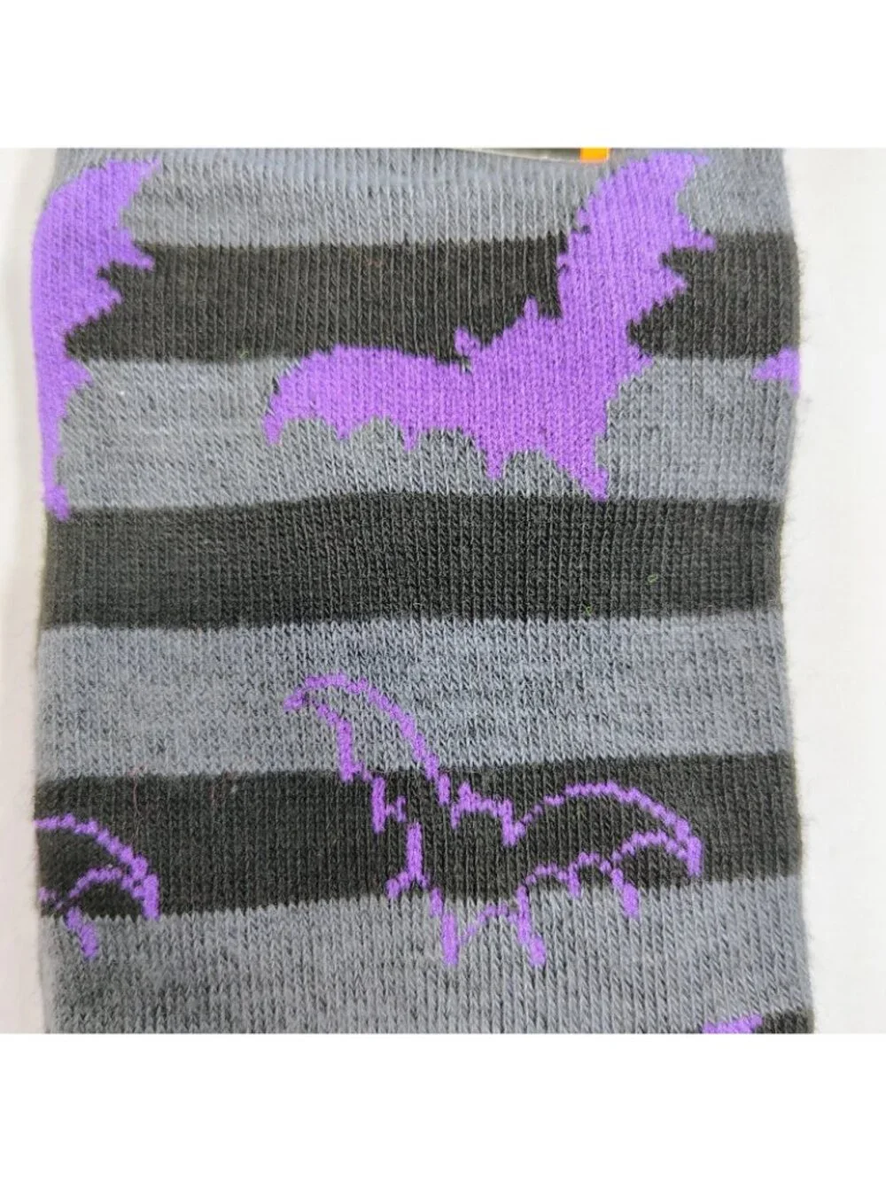 Halloween Crew Socks Womens Size 6-12 Black Purple Grey Striped Bat Pattern